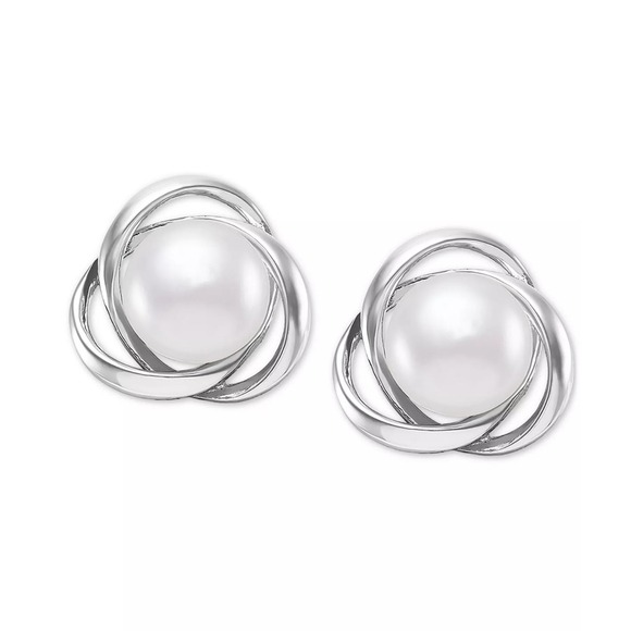 Giani Bernini Cultured Freshwater Pearl Knot Stud Earrings - Picture 2 of 6